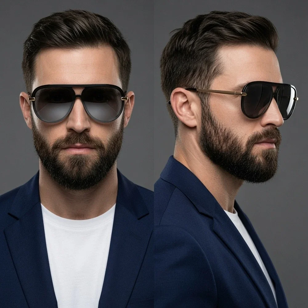 Mens Oversized Sunglasses Mirror Lens Flat Top Shield Modern Driving Shades New